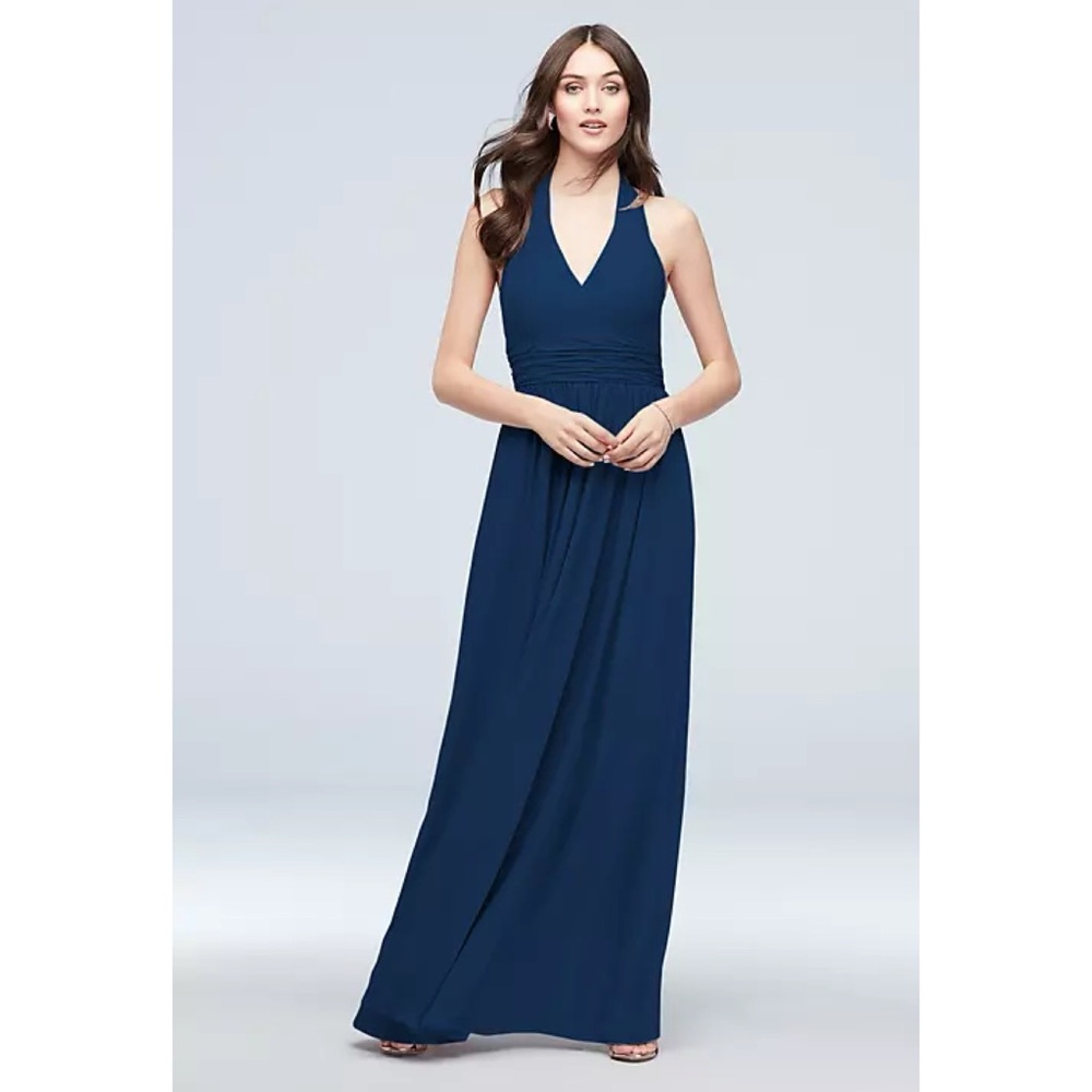David’s Bridal halter ruched waist georgette dress
